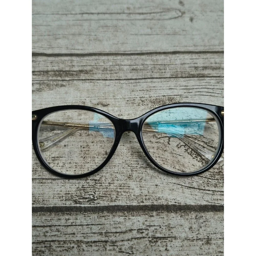 Gucci Eyewear Bamboo Detail Gold Arms  Black Cat Eye Frames